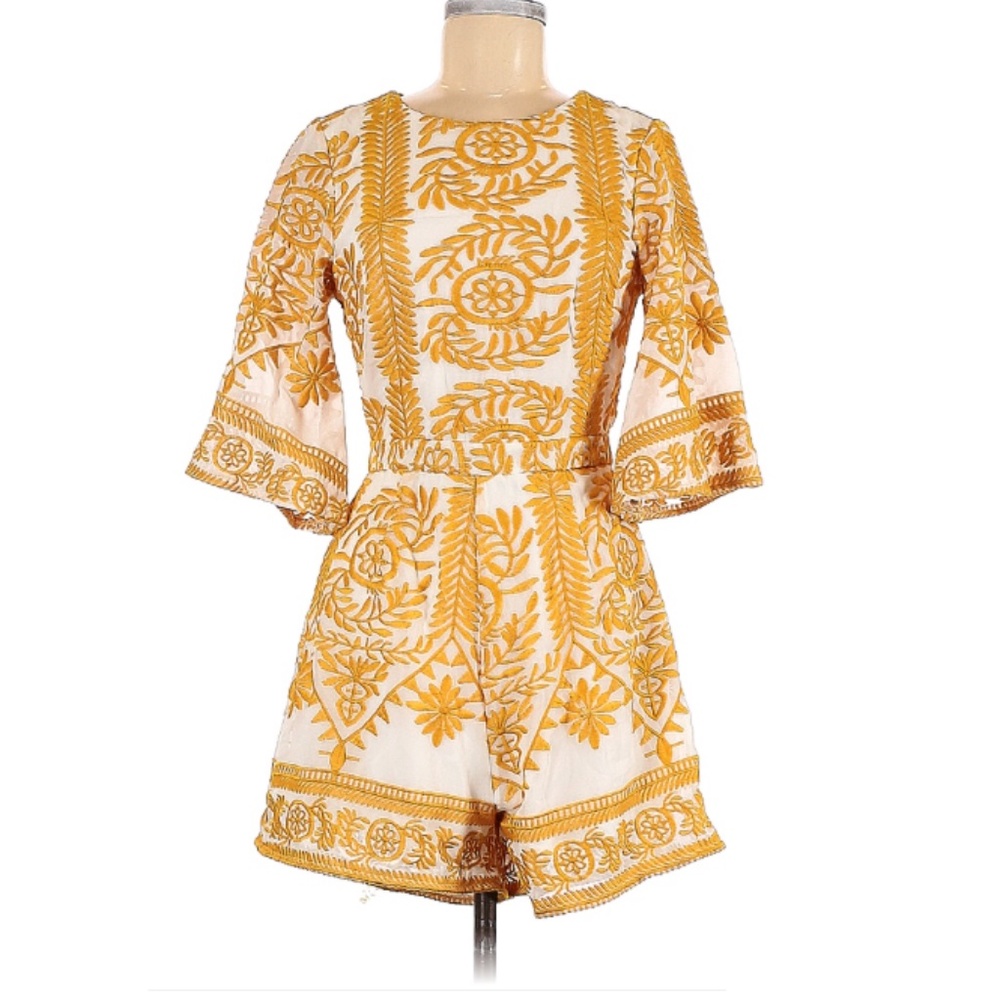 White & yellow embroidered romper -- Allyson Collection